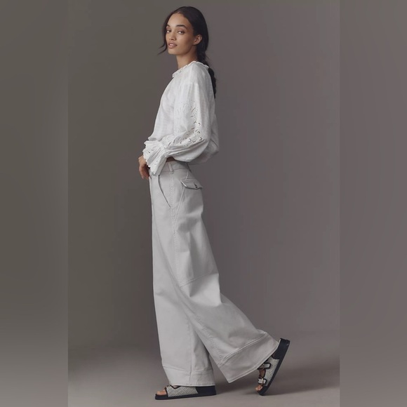 NWT! Pilcro Mid-Rise Curve Wide-Leg Pants Light Gray - 33 TALL 🐈 - Picture 1 of 7